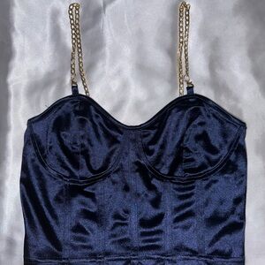 SHEIN Dark Blue Silk Bustier Crop Top